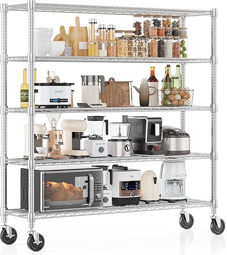 Miniatura 10 de Homdox Estantes de almacenamiento de 60"W, estantería de alambre resistente de 4 niveles con ruedas, 2400LBS estantes de metal ajustables