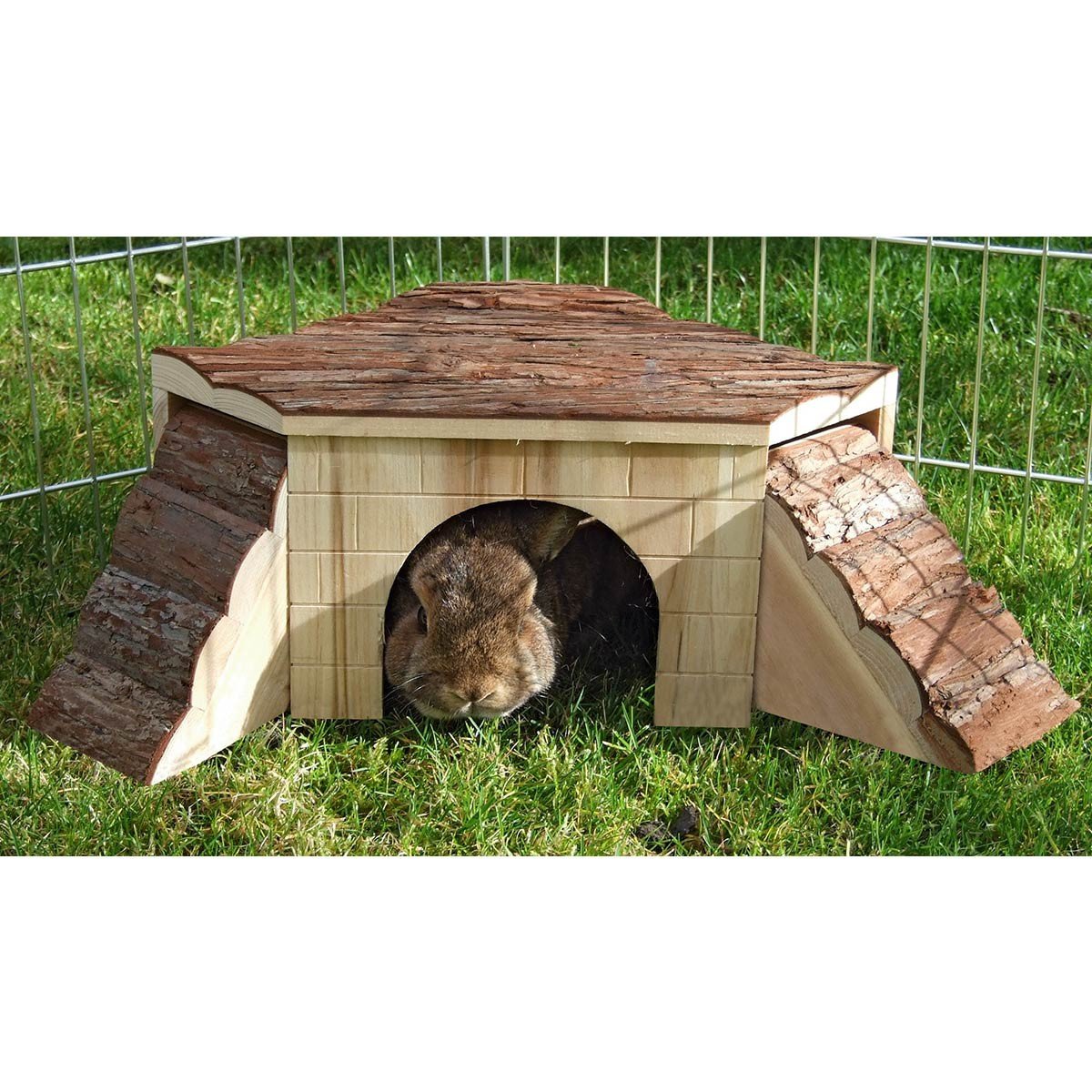Kerbl Gineau domek świnia z rampami natura, 37 x 35 x 15 cm bez ramp 25 x 25 x 15 cm