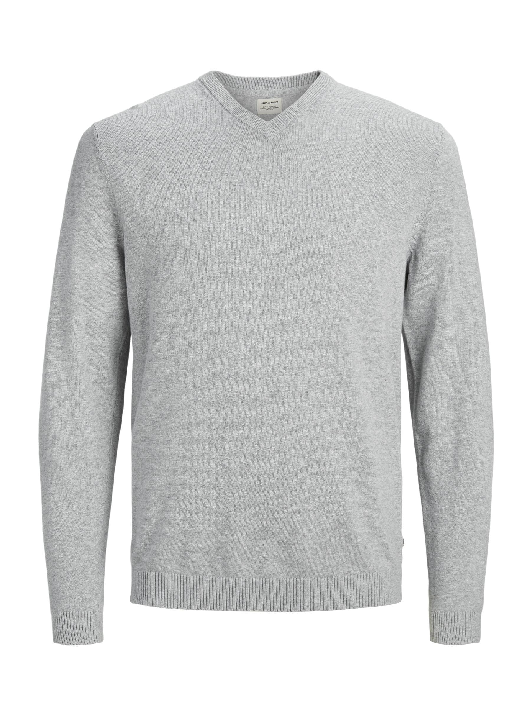 Jack & Jones Jjebasic Knit V-Neck Noos Pullover - Grey - Large
