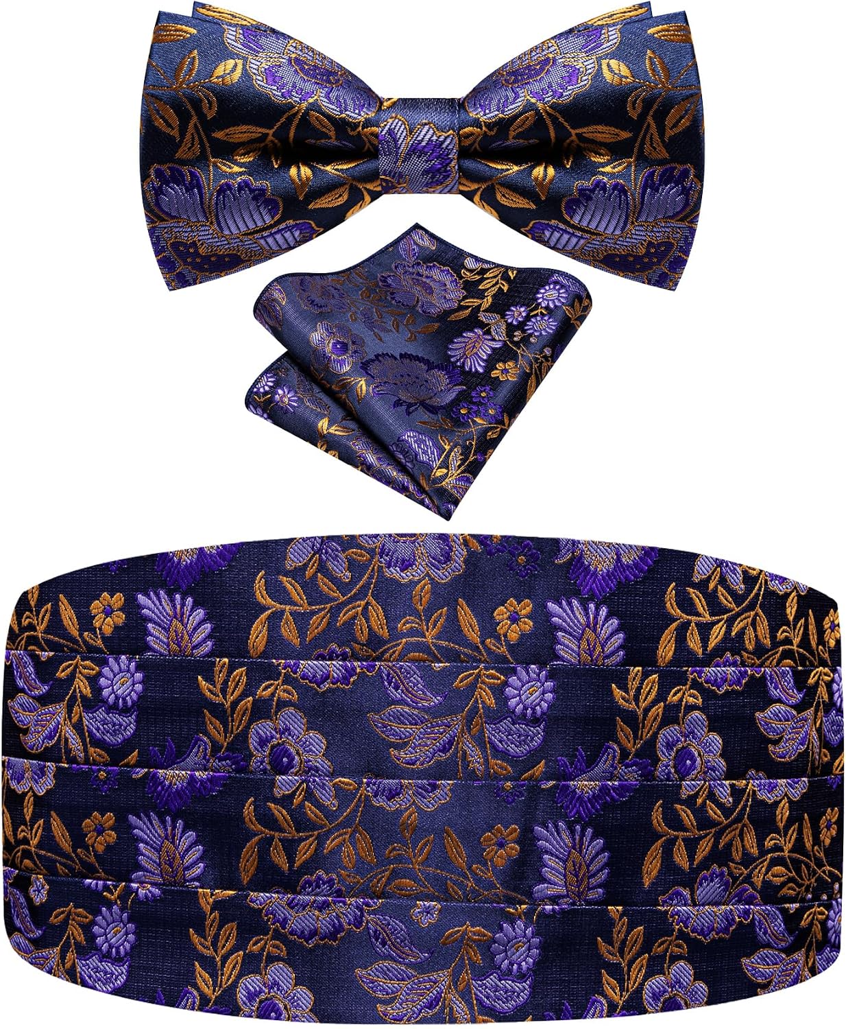Cumberbund and Bow Tie Set Paisley Floral Mens Silk Pretied Bowtie Cummerbund Pocket Square Tuxedo Accessories