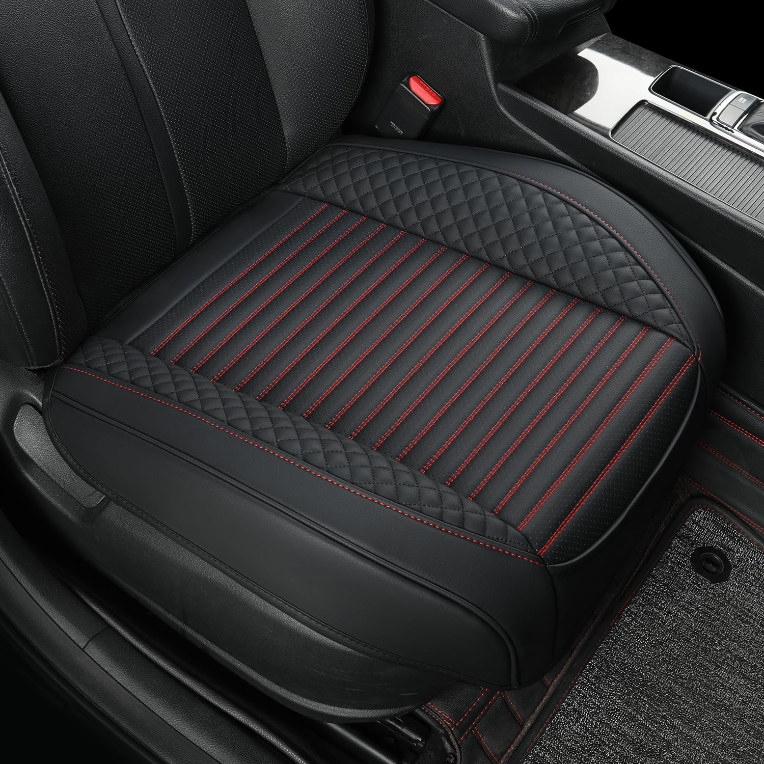 Leather Car Seat Cover,Front Seat Bottom Seat Cushion Cover,All-Inclusive cab seat Protectors,Suitable for 95% Vehicles,Anti-Slip and Side Wraps-(Dimensions: 22'' x 20.8'') 2 PCS Black red
