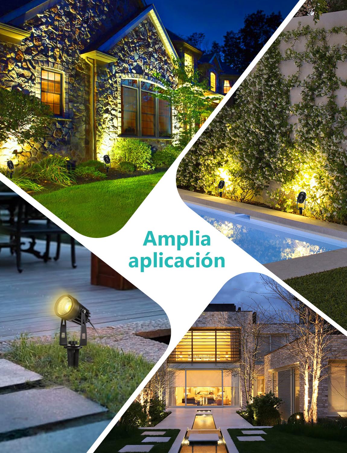 ECOWHO 6PACK Iluminación de Jardín con Piqueta de Tierra, IP65 Impermeable LED Focos de Jardín con Enchufe, Blanco Cálido 2700K Focos Camino de Luces Para el Jardín, árboles, Setos
