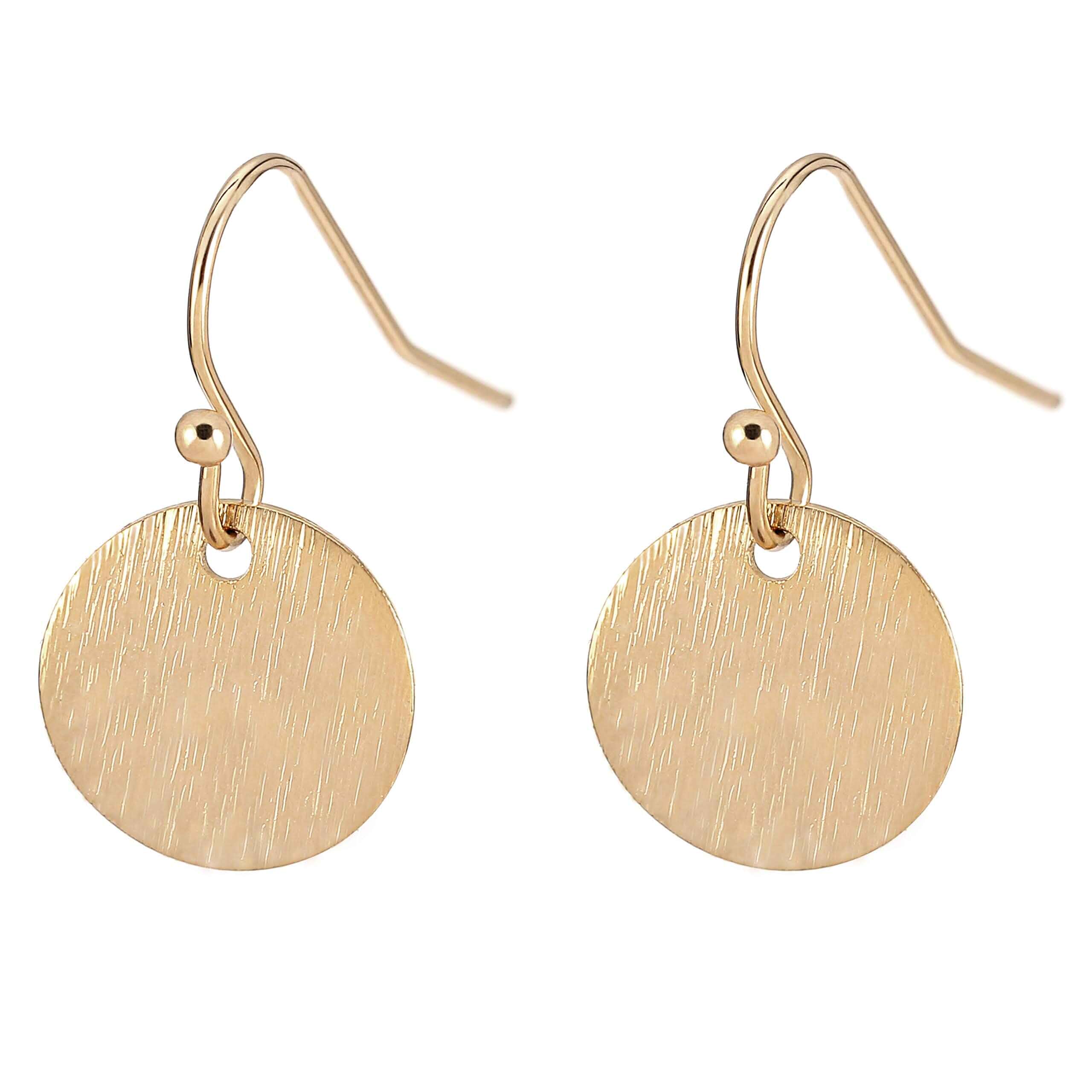 18K Gold Dangle Drop Earrings Small Round Disc Dangle Sun Hoop Earrings for Women Simple Minimalist Jewelry for Girls