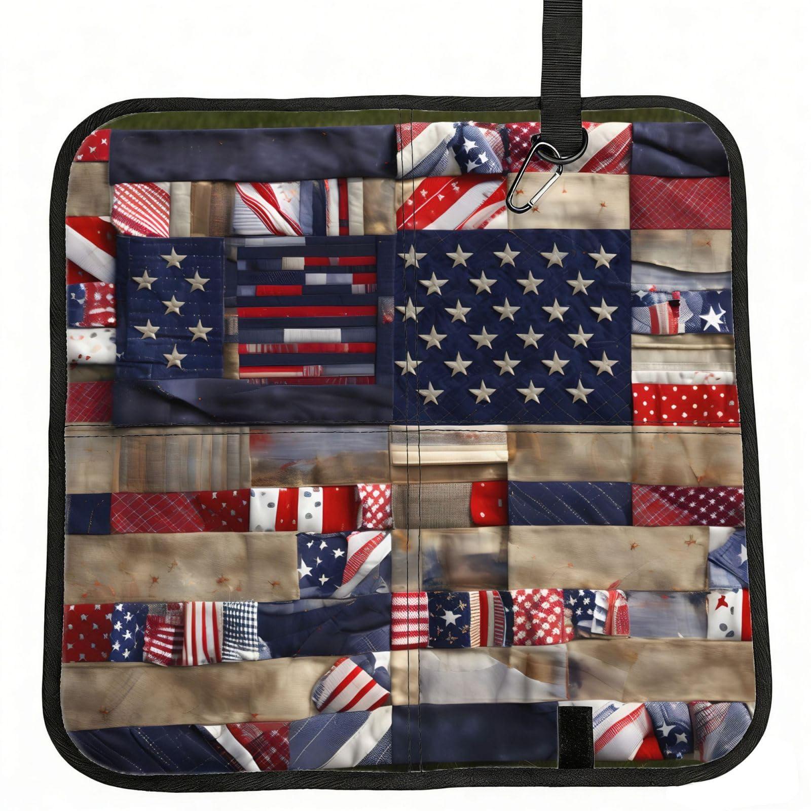 NImongt American Flag Patchwork Print Portable Chair Pad Foldable Seat Cushion Outdoor Seating Office Picnic Camping