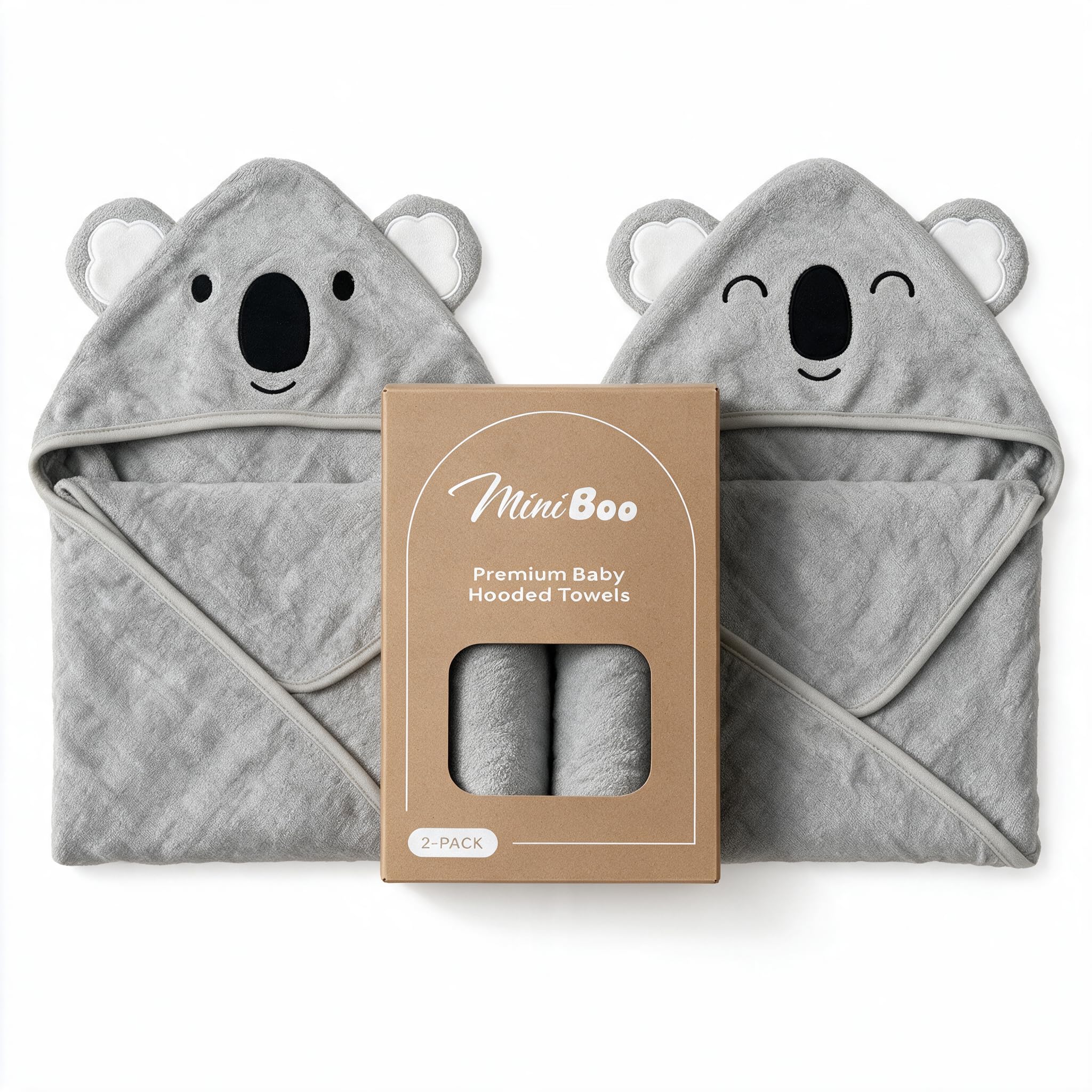 MINIBOO Soft Bamboo Hooded Baby Towels 2 Pack for Newborn to 5 (Koalas)