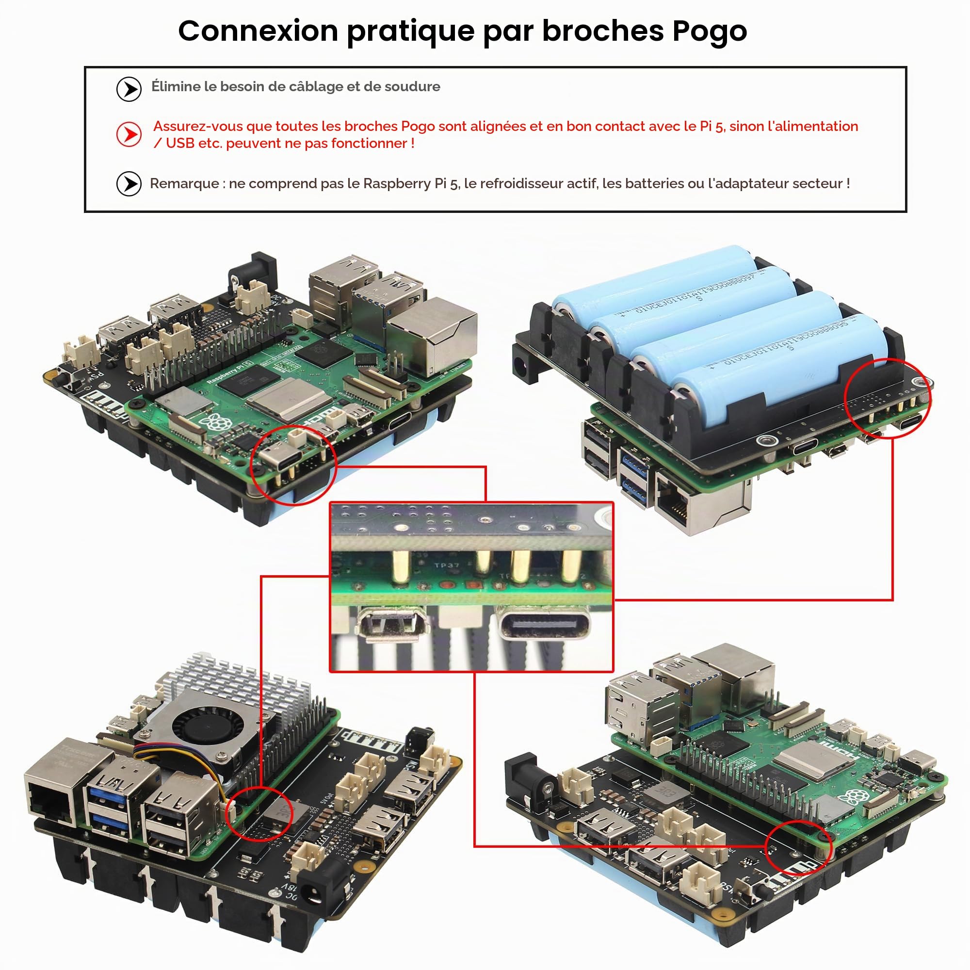 Geekworm Raspberry Pi 5 UPS (X1202), 4-Cell 18650 UPS (Max 5.1V 5A Output) with Wide 6-18V Input | Auto Power on | Safe Shutdown | Power Loss Detection