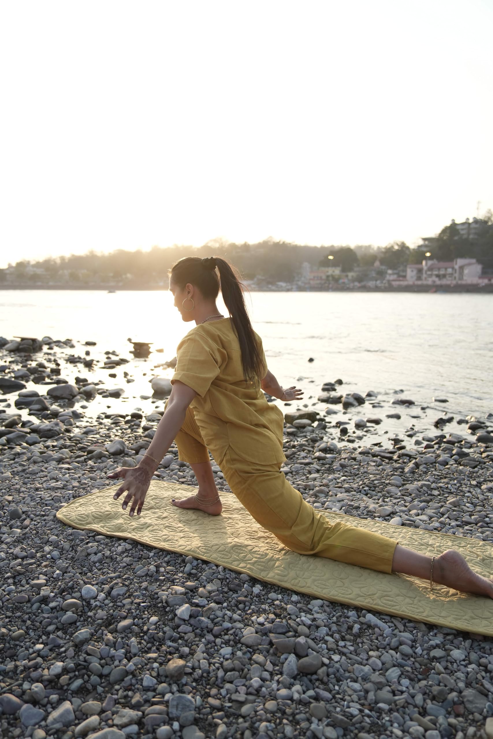 Tappetino da Yoga in Cotone Organico al 100% - Tappetino da Yoga Pieghevole Antiscivolo con Telaio a Mano Accessorio per Il Fitness Tappeto da Meditazione 72"x26" per Uso Interno ed Esterno