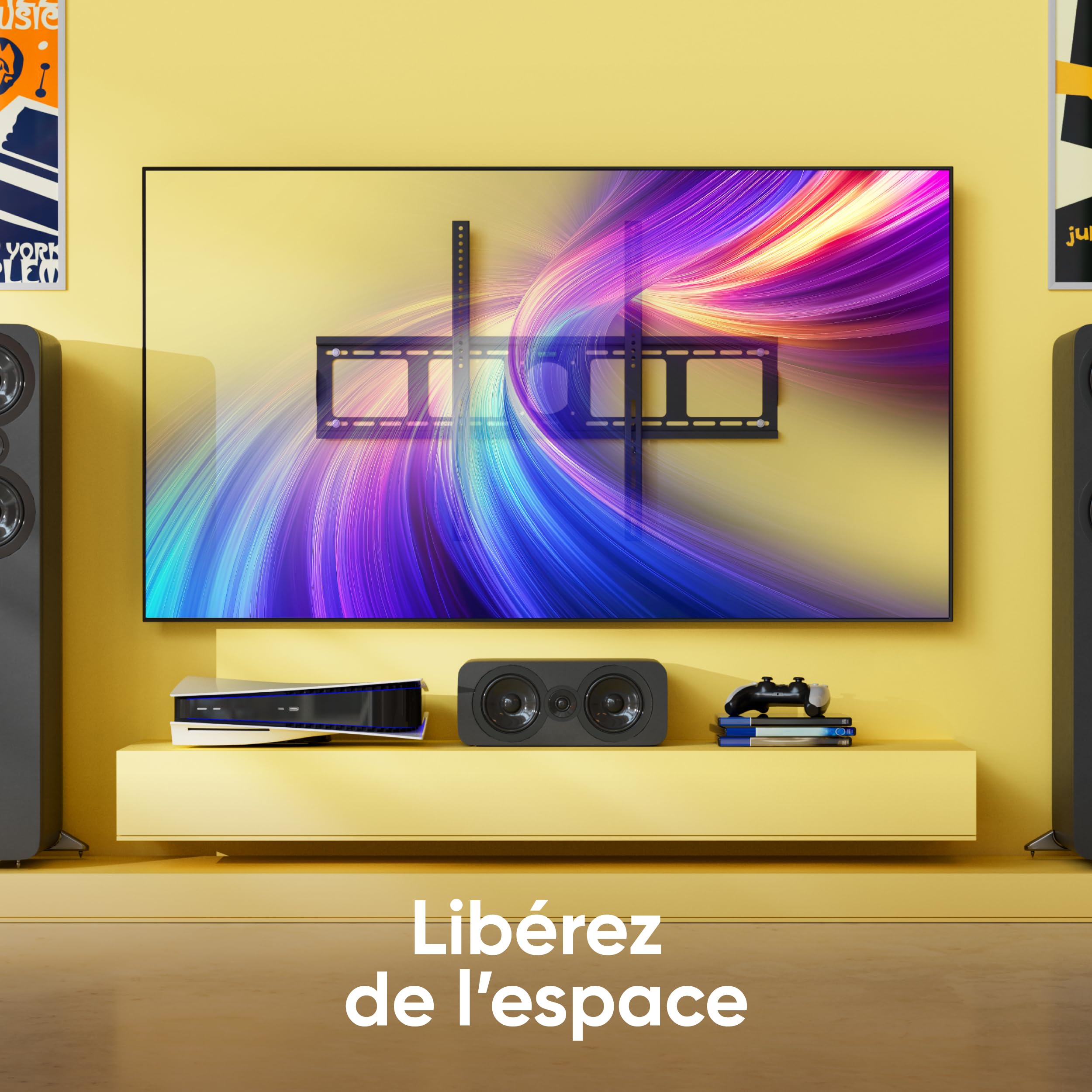 ONKRON Support TV Mural Fixe pour 55-100 Pouces Écrans Lourds, Support Mural TV Extra Plat jusqu'à 80 kg, Fixation Murale Tele Ultra Fin VESA 75x75-800x600, Accroche Television Murale UF4-B Noir