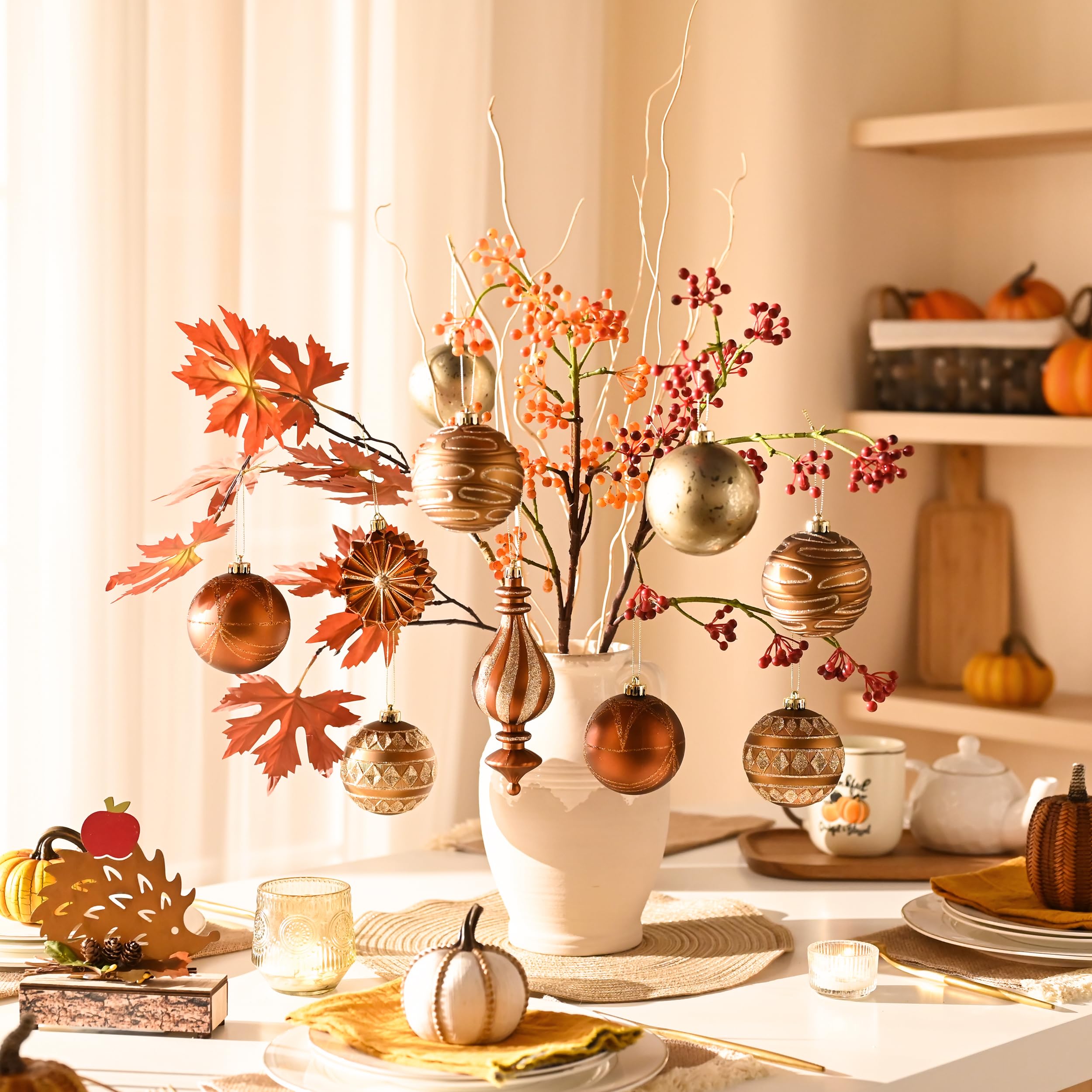 Valery Madelyn Fall Ornaments for Christmas Trees, 60ct Bronze Copper Brown and Gold Shatterproof Christmas Tree Decorations, Luxury Hanging Ball Ornaments Bulk for Thanksgiving Autumn Harvest Decor