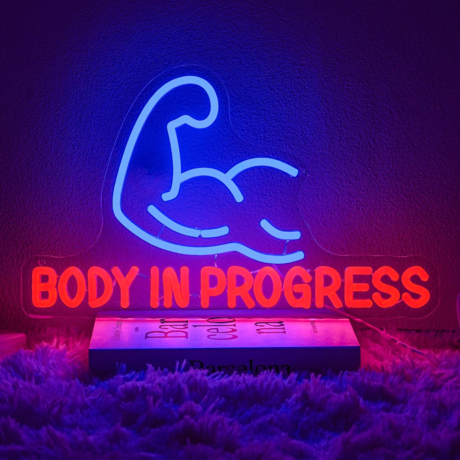 LMSIGNLY Body In Progress Neon Sign Gym LED Light Letters Neon Lights for Wall Decoration Gym Sign for Gym Home Man Cave Bedroom Shop