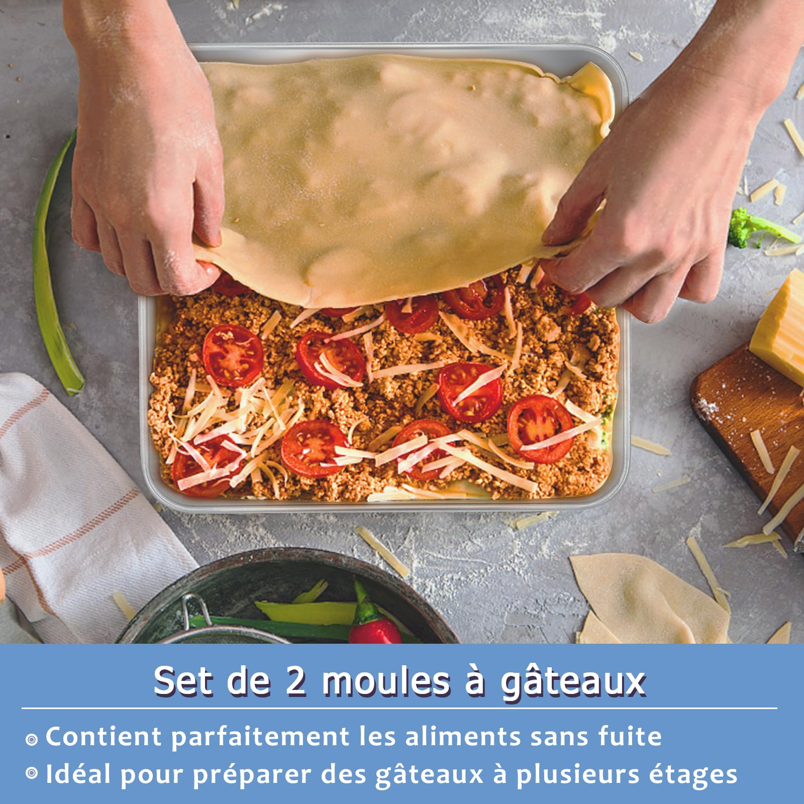 Herogo Lot de 2 moules à gâteau carrés, en acier inoxydable, 21 x 21 x 5 cm, durables, parfaits pour brownie/lasagnes/gâteaux, faciles à nettoyer et passent au lave-vaisselle