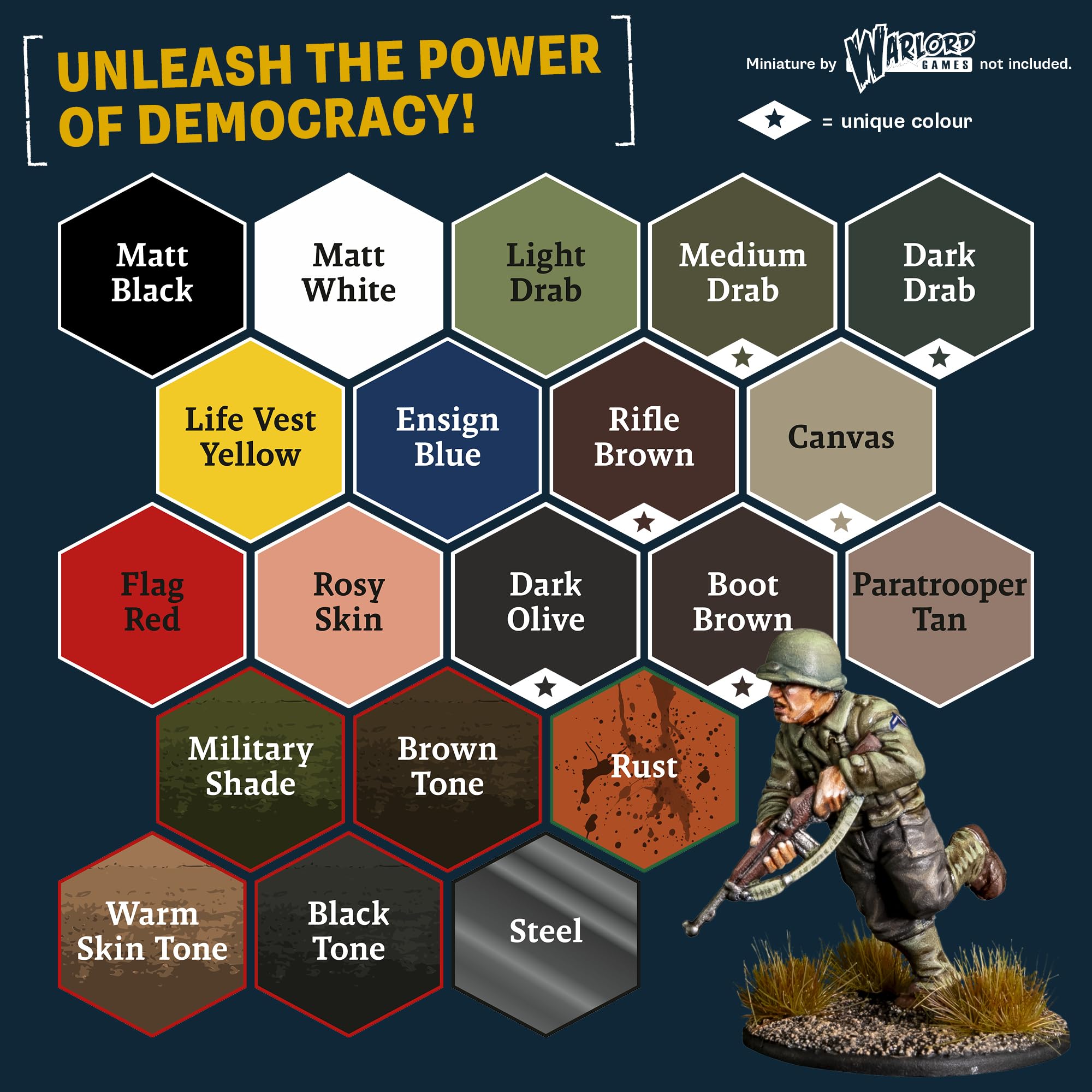 The Army Painter, Historical WWII American Paint Set Combo, 20 x 18 ml | 14 acrilici, 4 wash, 1 effetto, 1 metallico e 1 pennello, per miniature delle forze americane WWII