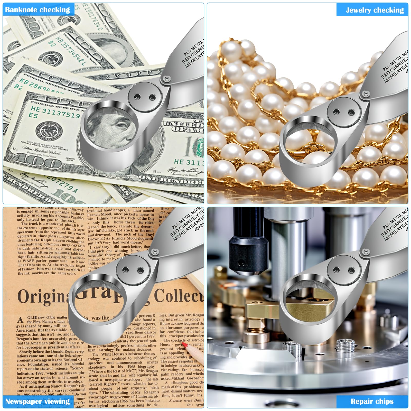 Loupe De Bijoutier 40X Avec Lumière LED Et UV - Loupe Pliable Métal Pour Diamants, Bijoux, Pièces Et Collectionneurs