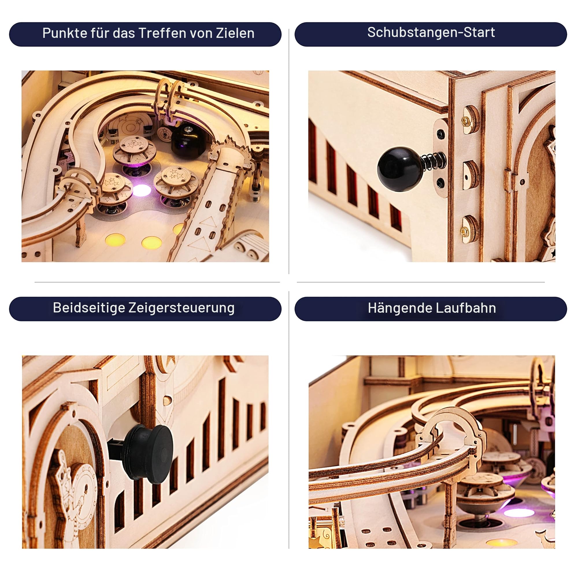 ROKR Holz Pinball Flipper Modellbausatz 3D Holzpuzzle Erwachsene Flipperautomat Tischspiel Geschenkidee für Männer Frauen