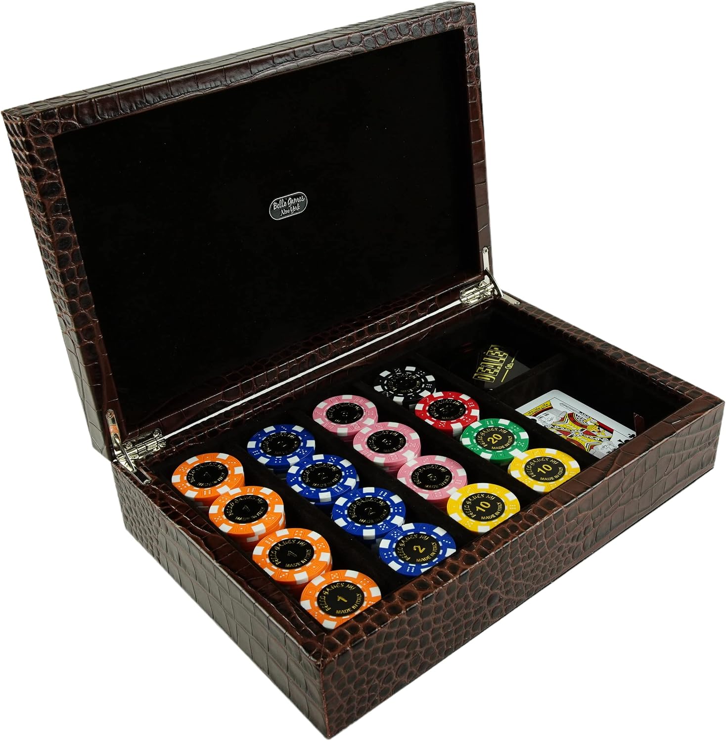 Bello Games Collezioni - Via Bocca Di Leone Luxury Poker Set from Italy in a Genuine Leather Croco Printed Case