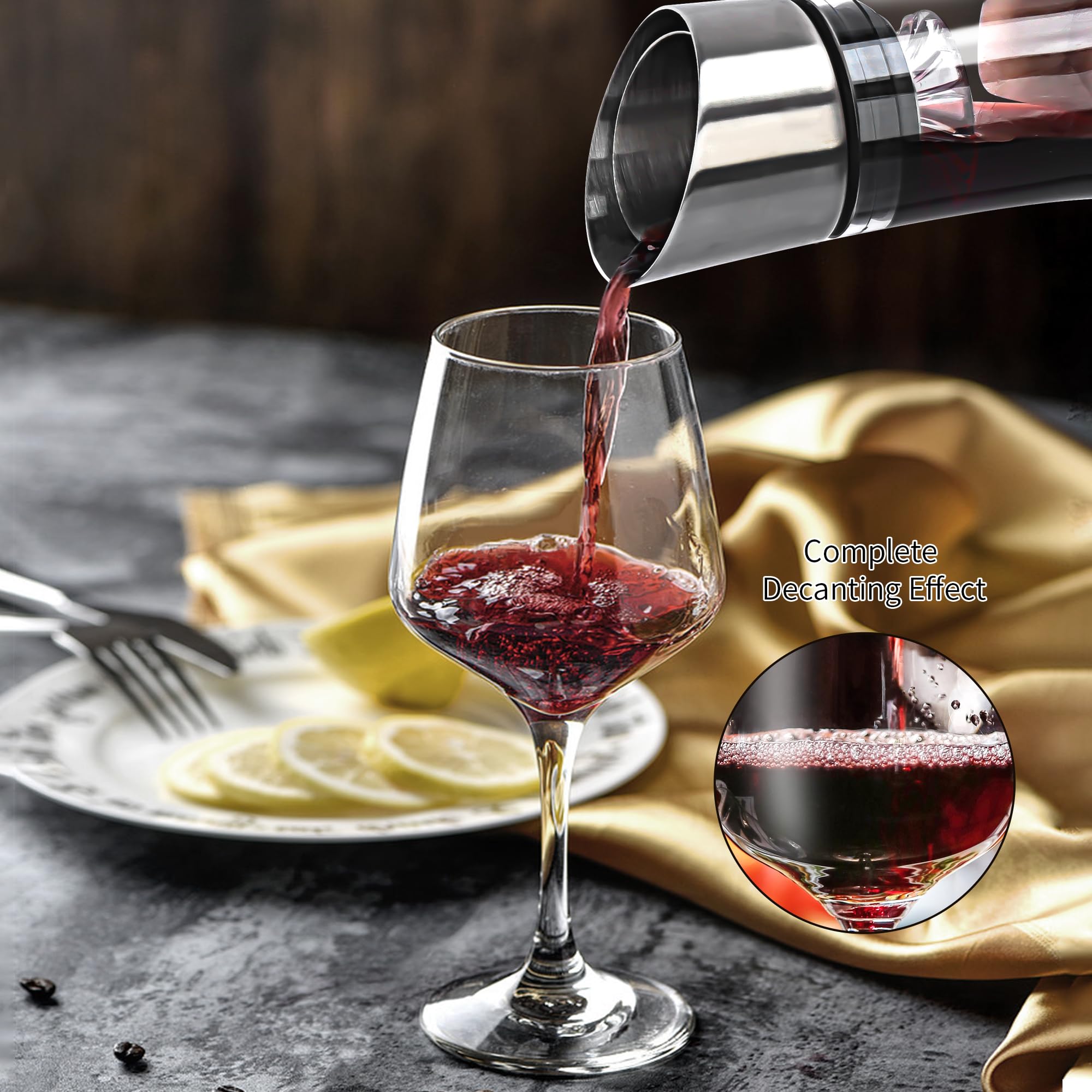 Decantador de vino con aireador integrado, jarra de vino con aireador, cuentas de limpieza y bola de corcho, aireador de vino tinto 100% sin plomo, regalo de vino para hombres, accesorios de vino, 50