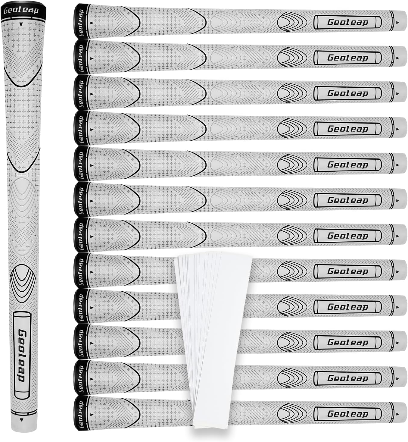 Geoleap Rubber Golf Grips Set of 13 -Grips with 15 Tapes and Grips with All Repair Kits for Choice, Non-slip and Shock-absorbing, Thumb Pattern Design, All Weather Performance and High Feedback Soft Rubber Golf Club Grips