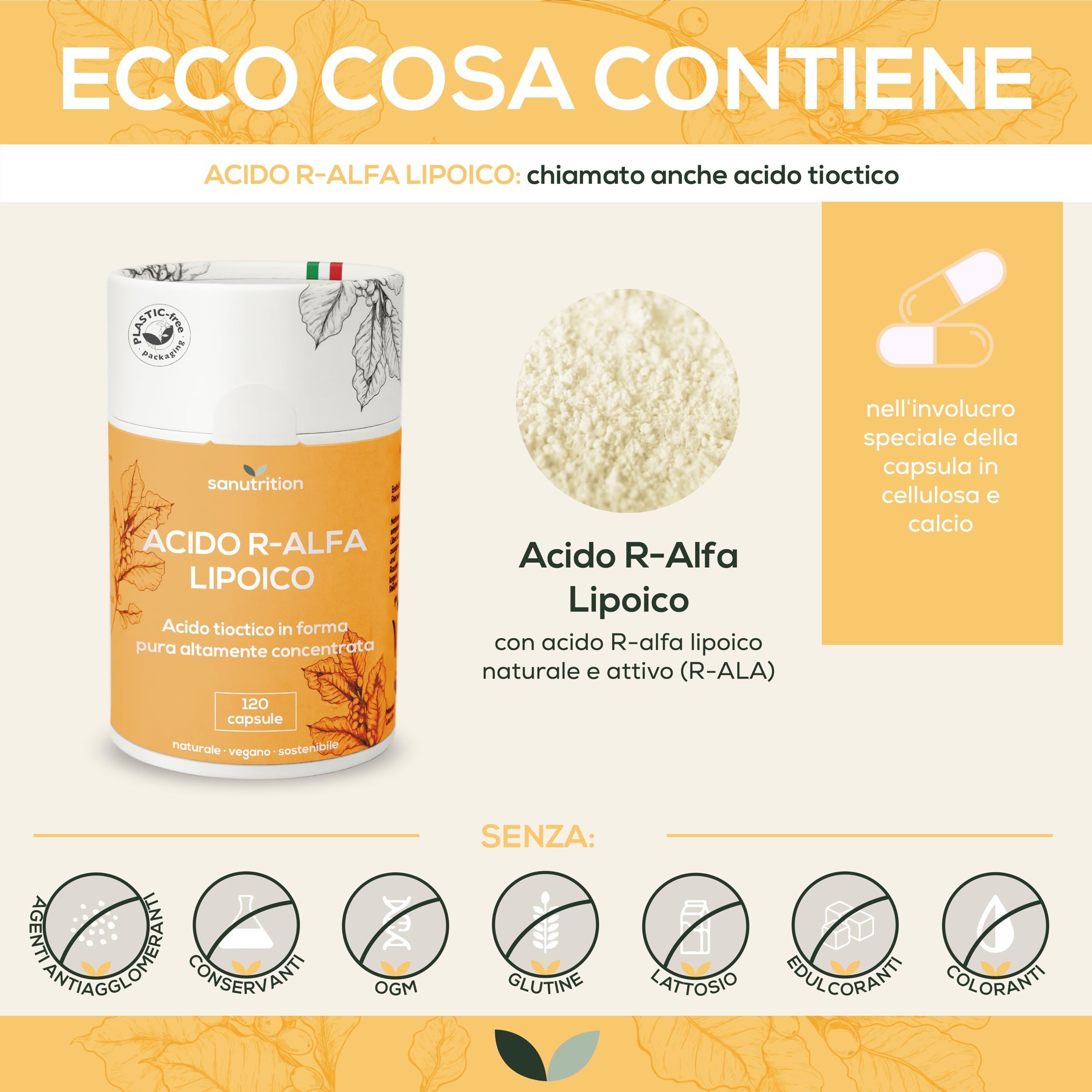 Acido Alfa-Lipoico 400 mg per capsula | 120 capsule | Alta concentrazione e vegano | 100% confezione in carta
