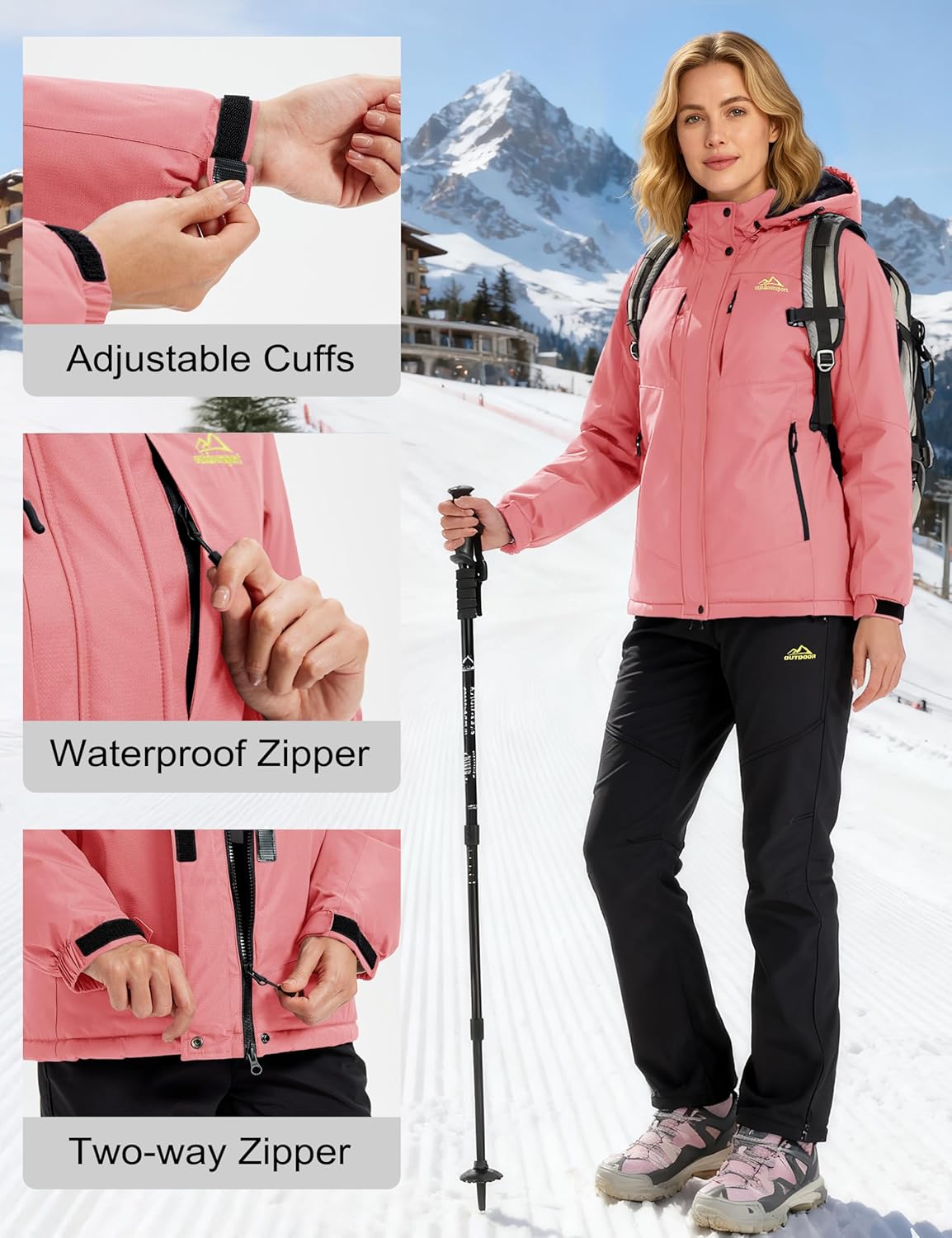 MAGCOMSEN Women's Ski Jacket Snow Winter Coat Waterproof Insulated Warm Fleece Thermal Skiing Jacket Windproof Raincoat - Image 7