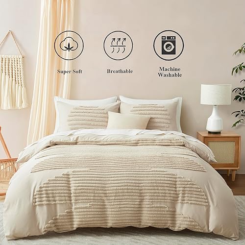 Miniatura 2 de BEDAZZLED Juego de funda de edredón tamaño QueenMatrimonial, juego de ropa de cama bohemio de 3 piezas para el hogar desgastado chic, juego de funda