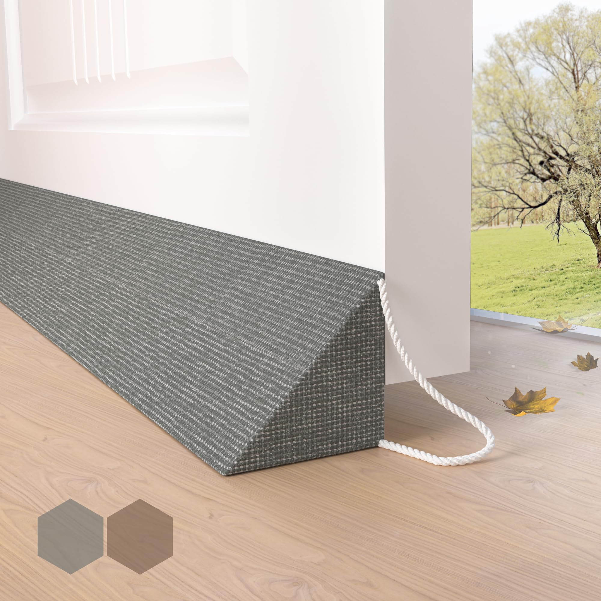 HIZH Upgraded Heavy Duty Draft Excluder for Doors,35.4''Extra Thick Wedge Design Seals Large Gaps up to 3'',Weighted Under Door Stop for Soundproofing,Light Blocking & Energy Saving,Grey
