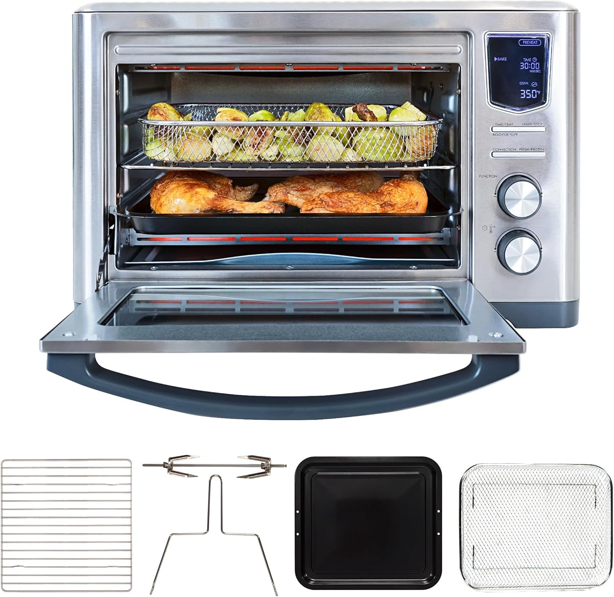 Kenmore Air Fryer Oven | 11-In-1 Multi-Function Benchtop Oven with Large 24L Capacity | Presets Incl Bake, Pizza, Broil, Slow-Cook & Dehydrate | Dishwasher-Safe Accessories | Stainless Steel