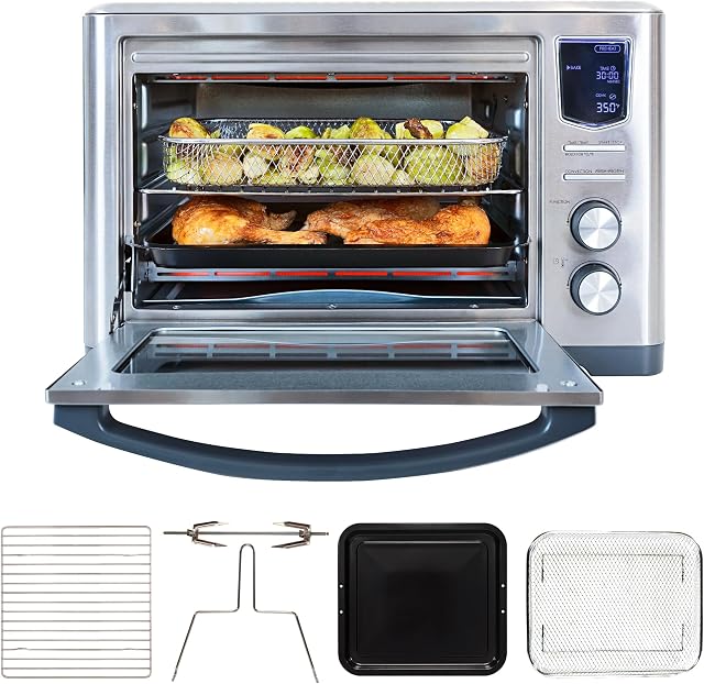 Kenmore Grille-pain Four Air Apéritif - Poulet frit, Rotisserie, Pain de cuisson, Cookie, Pizza Dehydrator Racks Convection Appareils de cuisine 26 Quart Four à friteuse à air Acier inoxydable