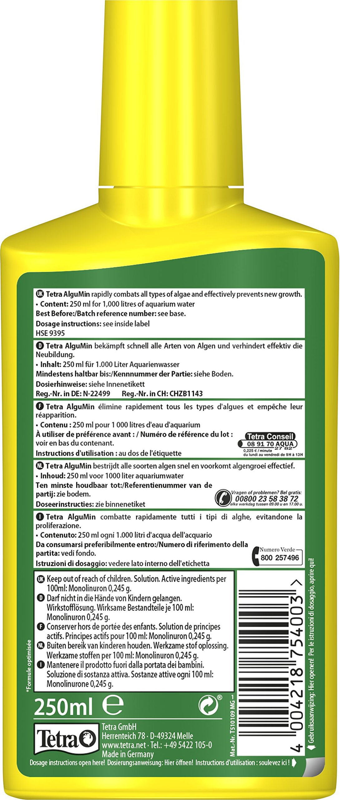 Tetra AlguMin 250 Ml – Alghicida Per Acquario D'Acqua Dolce, Combattono Tutti I Tipi Di Alghe E Previene La Ricrescita, Formula Liquida Pronta All'Uso