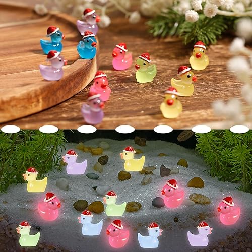 Miniatura 3 de 100 pequeños patos de Navidad, lindos mini patos de resina en miniatura, decoración de paisaje, mini patos luminosos para jardín en miniatura, casa