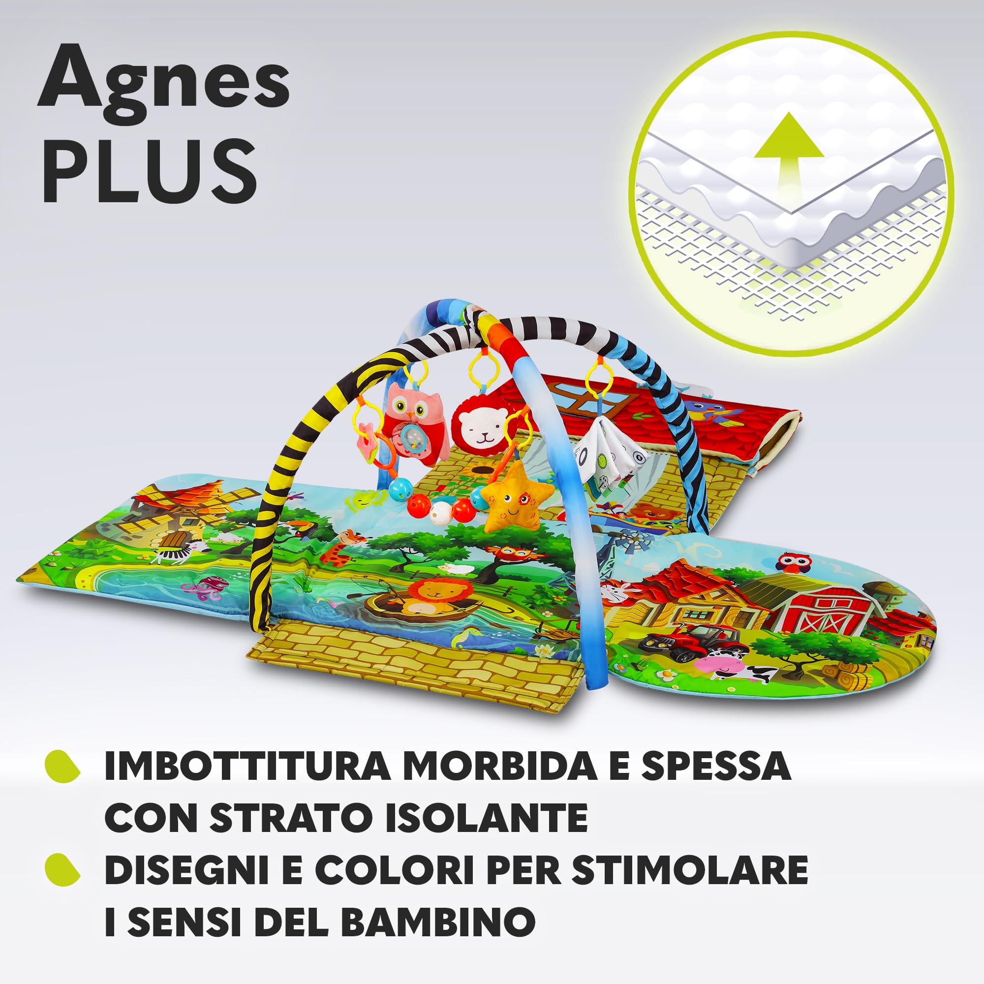 lionelo Agnes Palestrina 2 in 1 con Tappetino Evolutivo 142 x 142 cm | Dalla Nascita, Casetta, Massaggiagengive, Giochi Pendenti, Libricino Interattivo, Sonagli, Sviluppa i Sensi