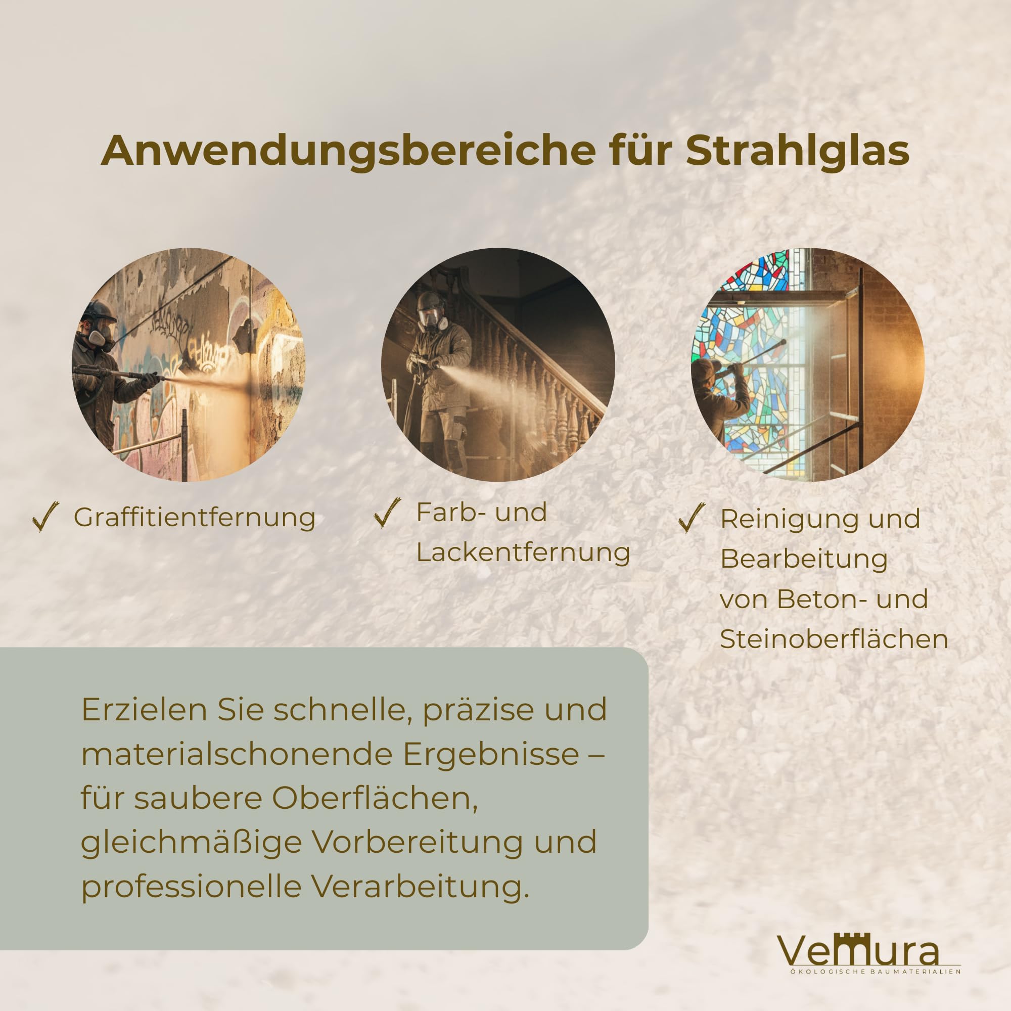 Strahlmittel | Strahlglas, Recyceltes Glas, Strahlmittel für Beton, Naturstein, Ziegel, Metall, Holz, 0-0,3 mm | 5 kg