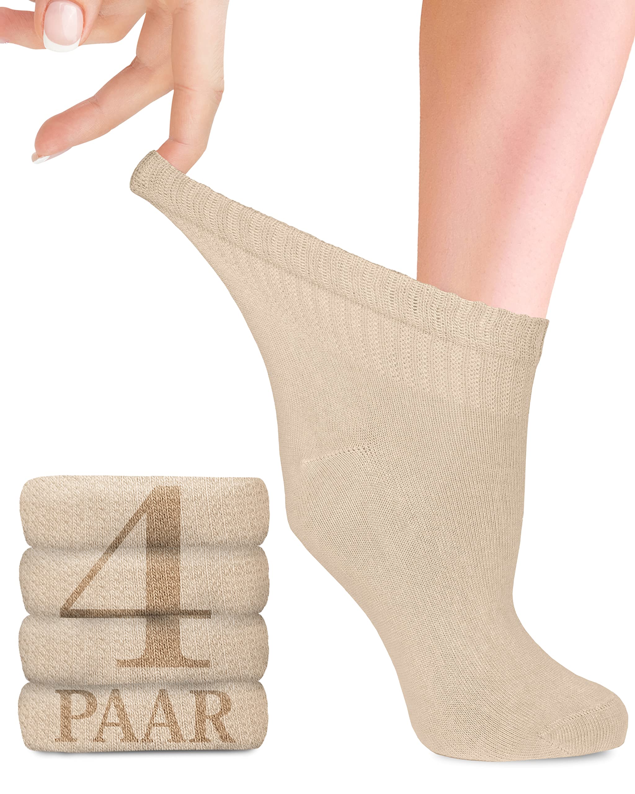 Diabetic Bamboo Socks with Lycra for Women: Ankle High Socks for Business and Leisure, Pregnant and Seniors, 4 Pairs