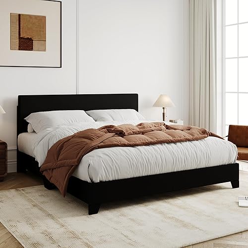 Miniatura 15 de Allewie - Base de cama tamaño King con cabecera ajustable, plataforma de cama de piel sintética con listones de madera, base de colchón resistente,