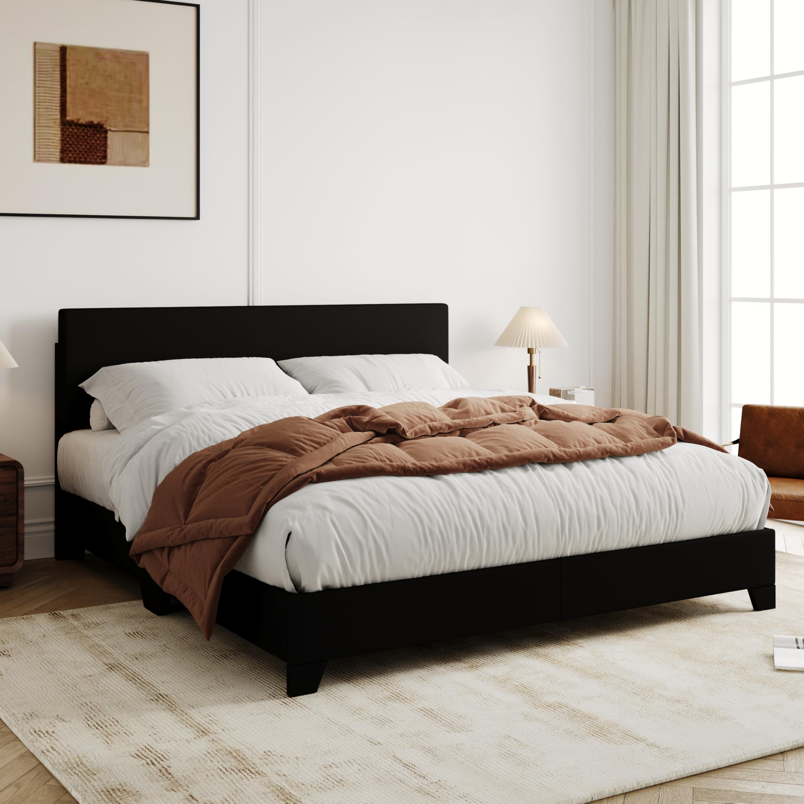 ベッドフレーム bed frame with mattress Allewie Queen Bed Frame with Adjustable Headboard, Faux
