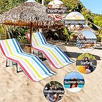 Vista 7 de Funda colorida para silla de playa con bolsillos laterales, acogedora, de secado rápido, a rayas, para piscina, playa, jardín, hotel, tomar el sol