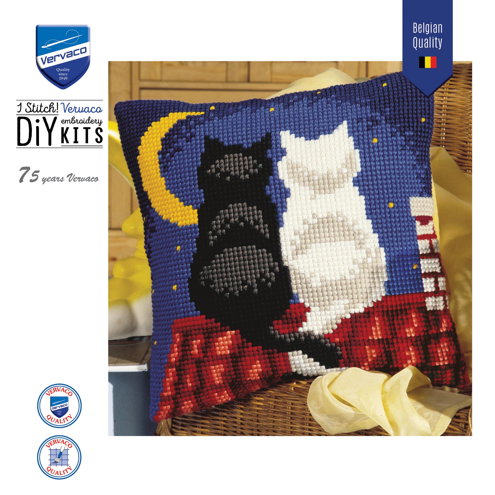 VERVACO Kit Cuscino Punto Croce "Cane Che Dorme" - Set Ricamo Per Principianti Con Tela Gobelin 40x40 Cm, Fili DMC E Istruzioni, Ideale Per Regali Fai Da Te