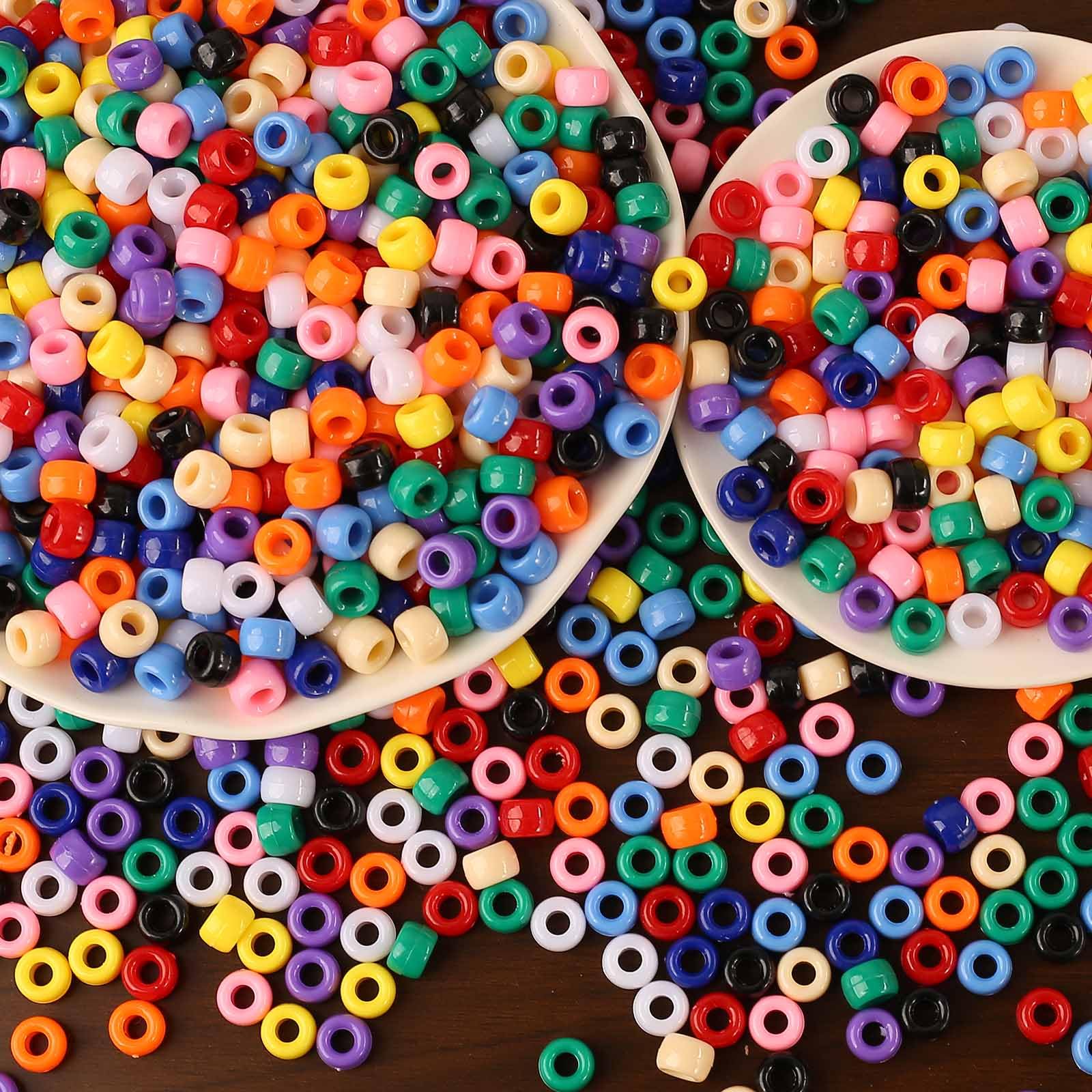 DAHI 1000 szt. koraliki pony, plastikowe koraliki rzemieślnicze, koraliki luzem z dużym otworem, kolorowe akrylowe koraliki rzemieślnicze do nawlekania, 6x8mm, do biżuterii, bransoletek do nawlekania