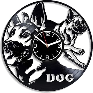 Kovides Birthday Gift for Man Dog Wall Art German Shepherd Vinyl Record Wall Clock Dog Wall Clock German Shepherd Home Decoration Dog Wall Clock Modern German Shepherd Art Dog Vinyl Clock