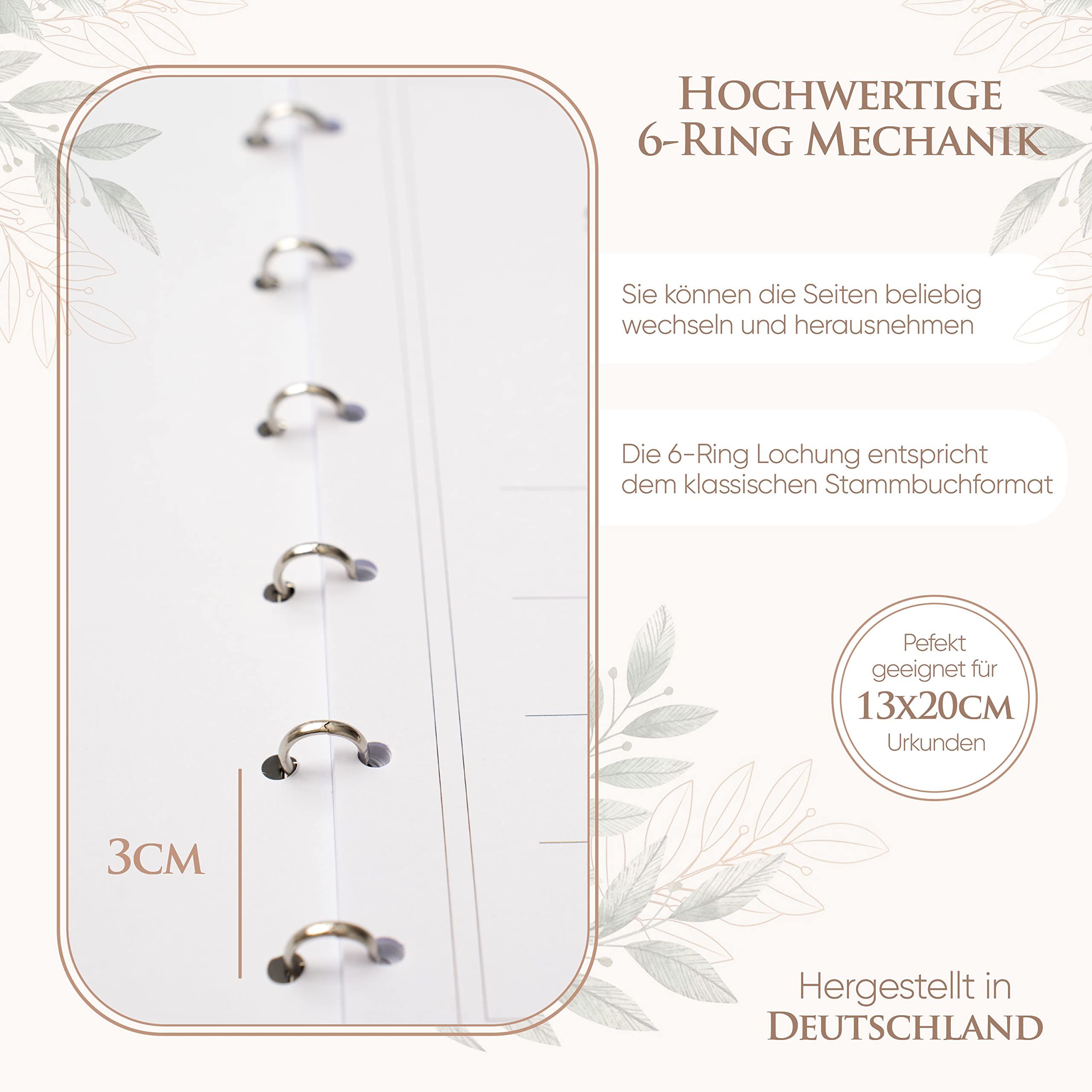 Hochzeit – Hochwertiges Familienstammbuch Velours Blau mit Goldprägung – Sonderformat 13 x 20 cm (kleiner als DIN A5) mit 6-Ring Mechanik für Standesamt Urkunden