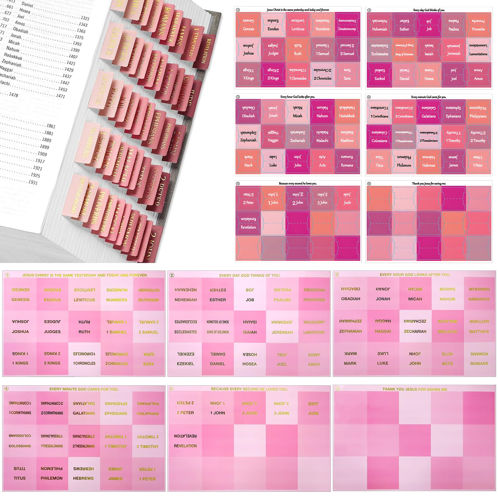 ZOCONE 180 Pcs Bible Tabs Pink for Women 132 Large Print Laminated Bible Stickers with 48 Blank Bible Tabs for Study Bible Index Tabs for Bible Study Accessories Bible Journaling Supplies