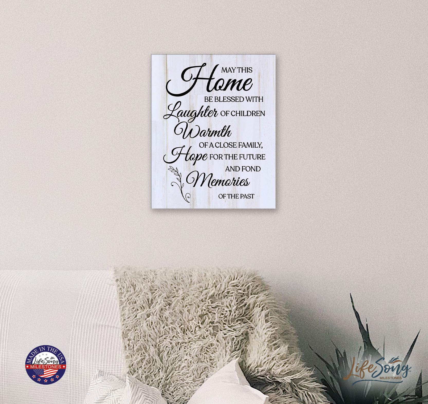 LifeSong Milestones Digitally Printed Wall Plaque Housewarming Gift for New Home May This Home Family Wall Plaque Living Room Home Decor 8” x 10” (White)