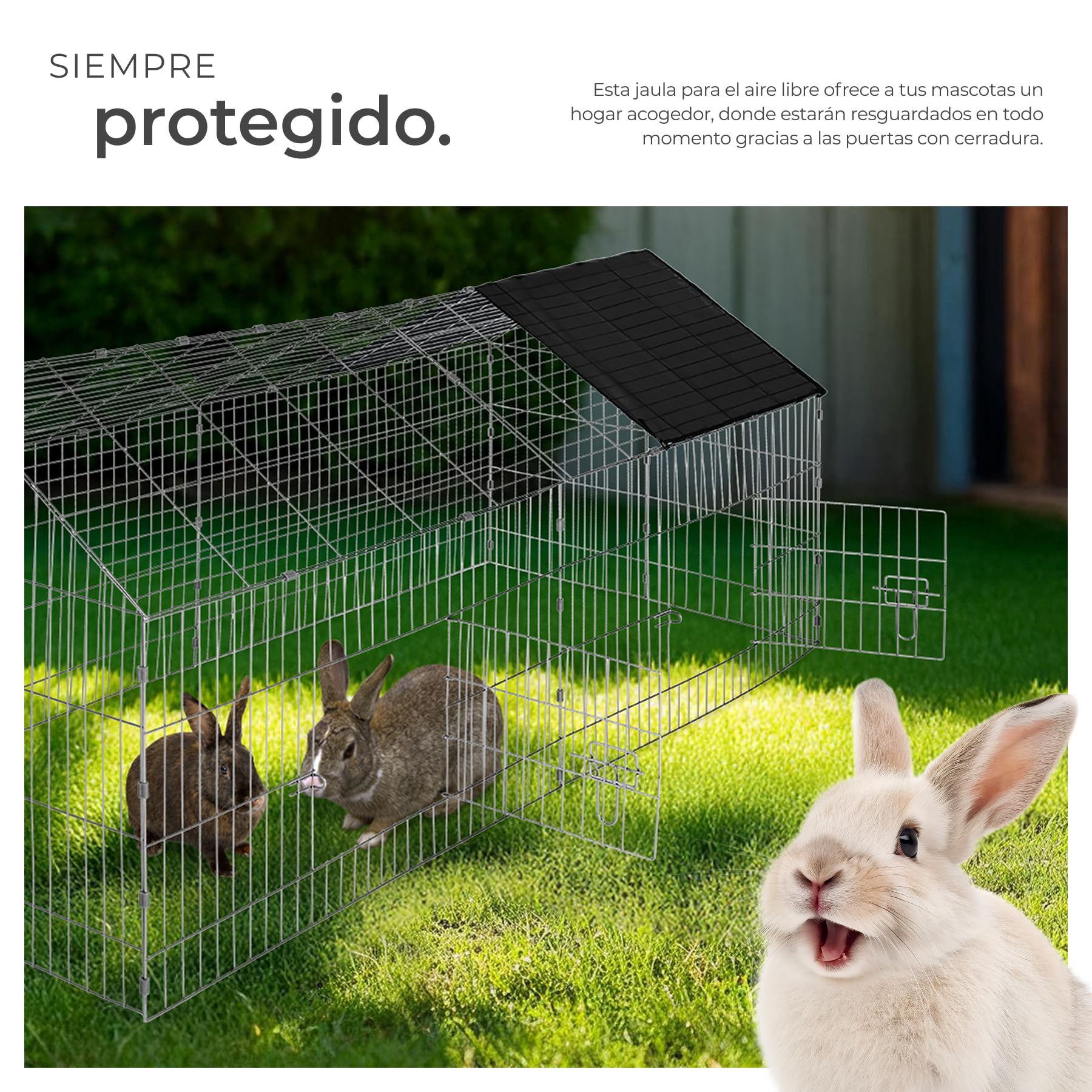 tectake® Jaula Conejo, Casa para Conejos de Mascota al Aire Libre, Conejera Exterior con Caseta Funcional y Acceso Fácil, Diseño Cómodo y Seguro - 180 x 75 x 75 cm Negro