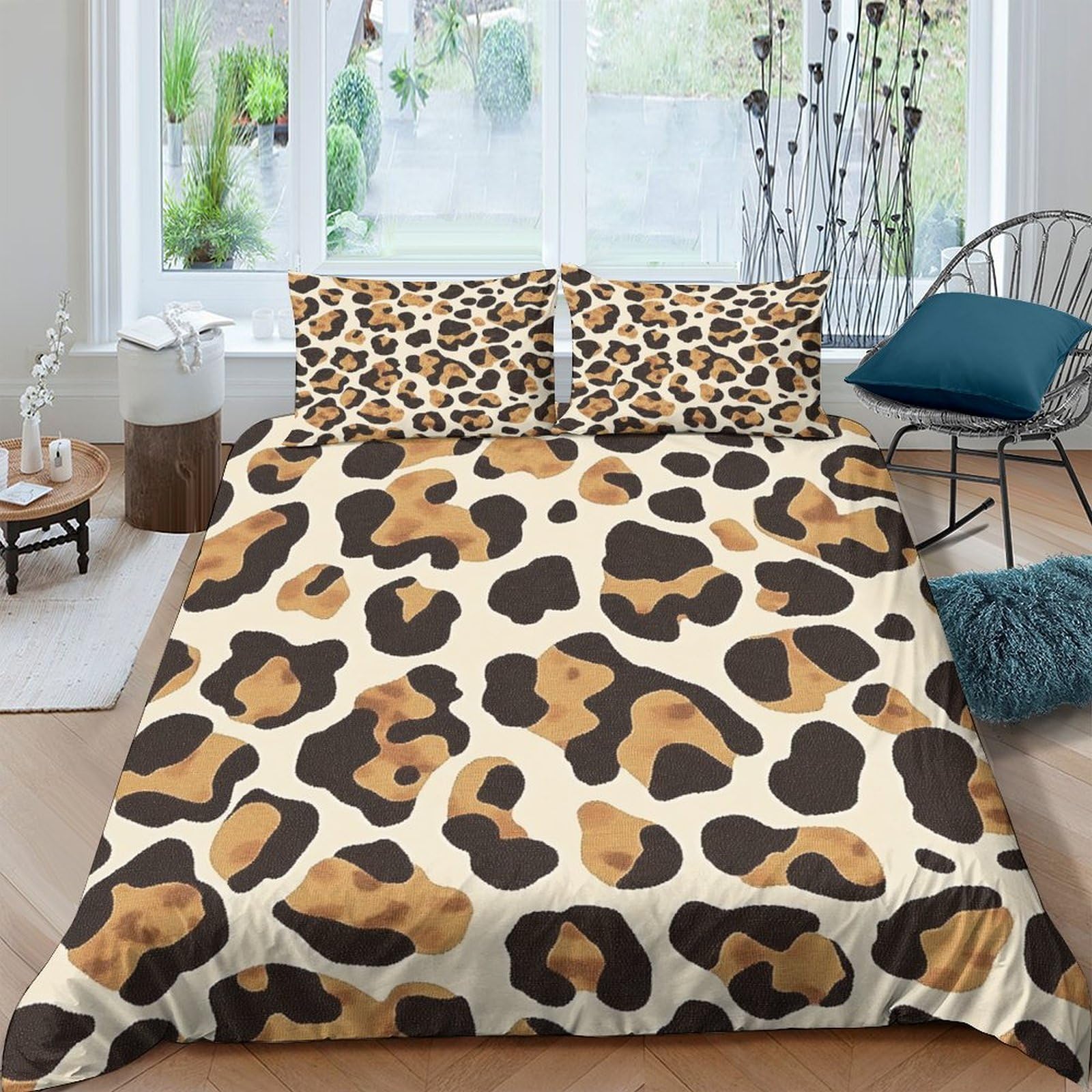 Ctjqhvkz Style-6 3D Printed Leopard Pattern Fitted Sheet Microfiber Brown Animal Spots Bed Cover For Bedroom Guest Room Decor Single（135X200cm）