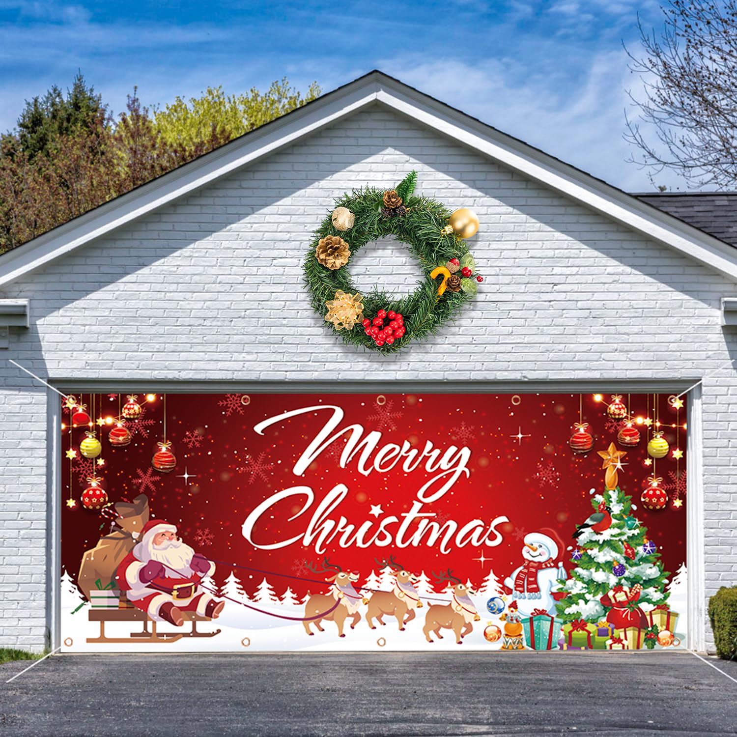 80UncleKimby Christmas Garage Door Decorations Cover - Merry Xmas Outdoor Covers For Holiday Decor