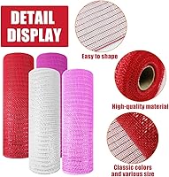 Vista 3 de Cieovo 4 rollos de cinta de malla de polietileno para el día de San Valentín, con borde con alambre, 10 pulgadas x 30 pies, cinta de malla de Navidad