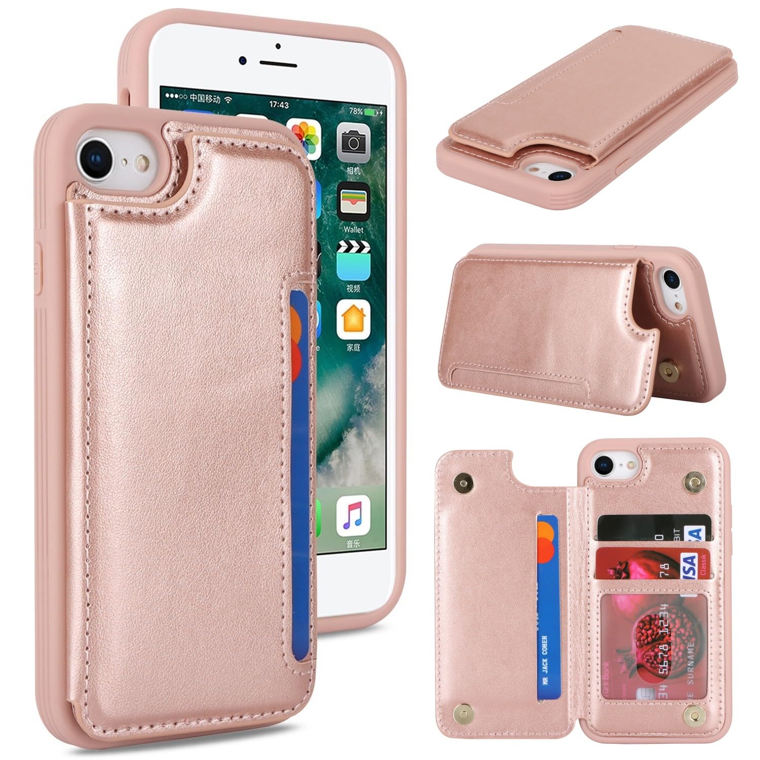 iCoverCase Compatible with iPhone SE(2022)/SE(2020)/7/8 Wallet Phone Case with Card Holder for Women Men, RFID Blocking Card Slots PU Leather
