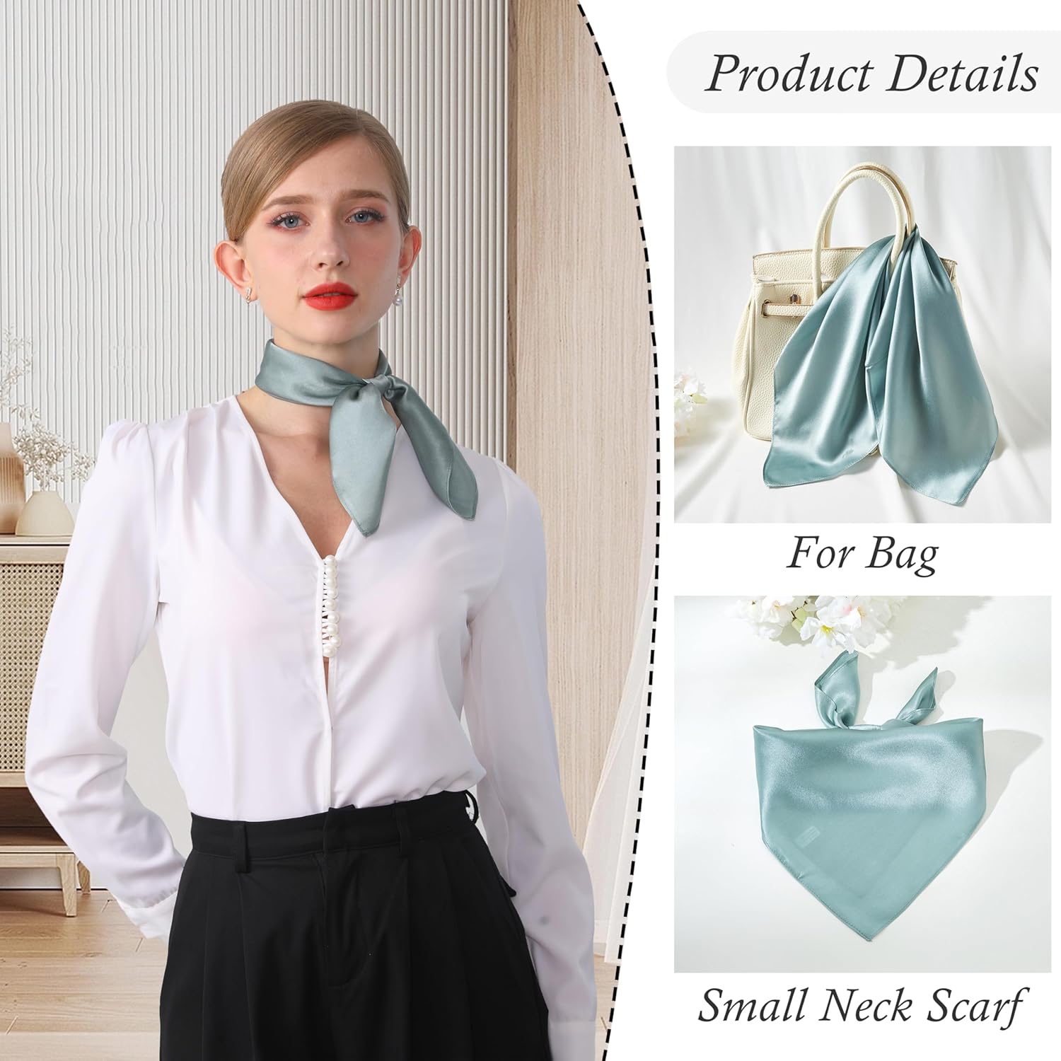 21"x21" Solid Color Mulberry Silk Scarf Silk Hair Wrap Head Scarf Lightweight Square Neckerchief - Image 2