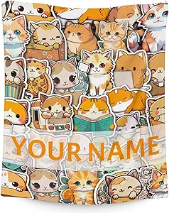 Personalized Cat Blanket Gifts with Name - 30"x40" Cute Throw for Kids & Adults - Yellow Soft Fuzzy Blankets for Couch & Office