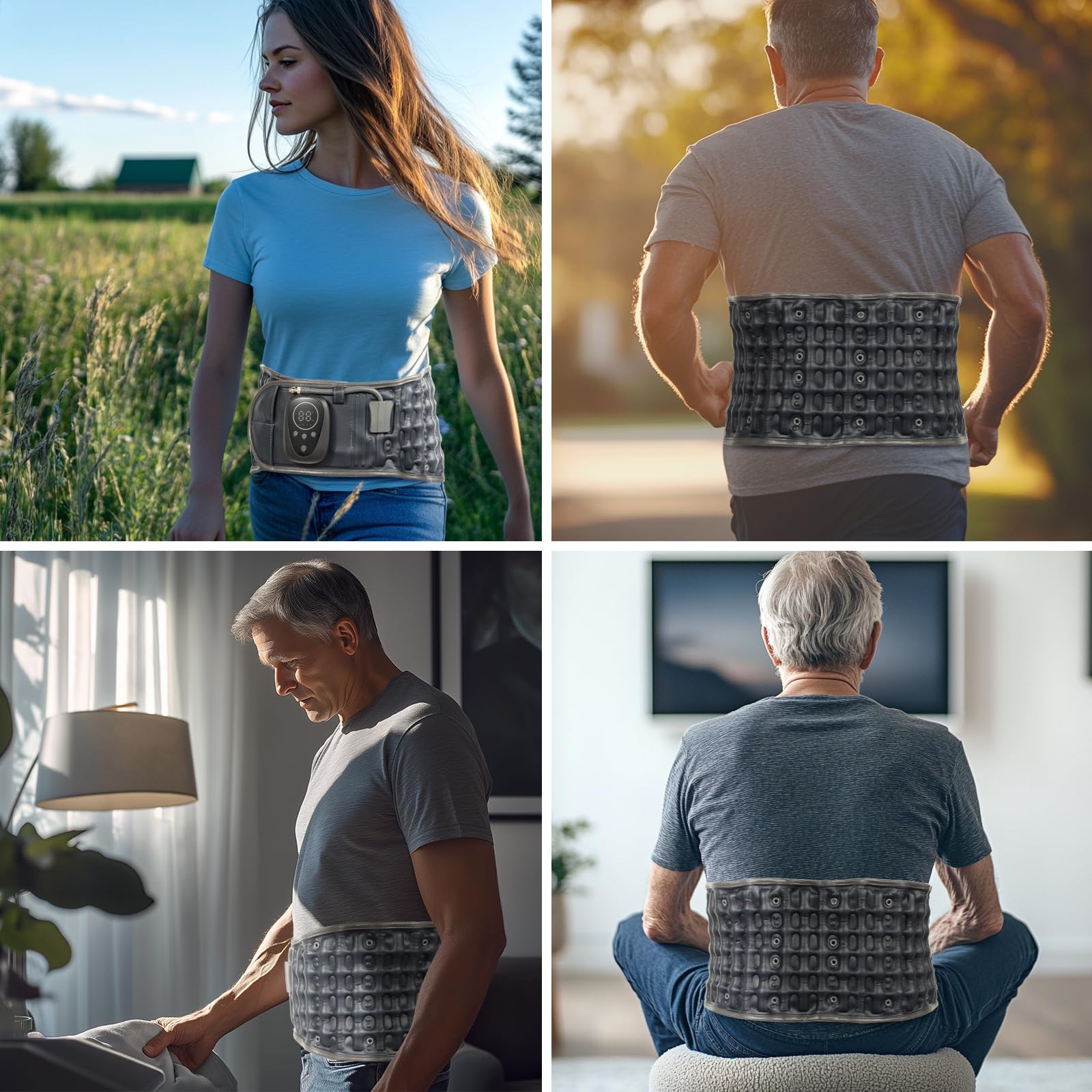 Rückenentlastungsgürtel mit Rotlichtheizung & Massage, Blau | Kabellos, Lendenstützgürtel, Aufblasbare Rückenorthese, Taillenumfang 74–124 cm, Linderung von Rückenschmerzen