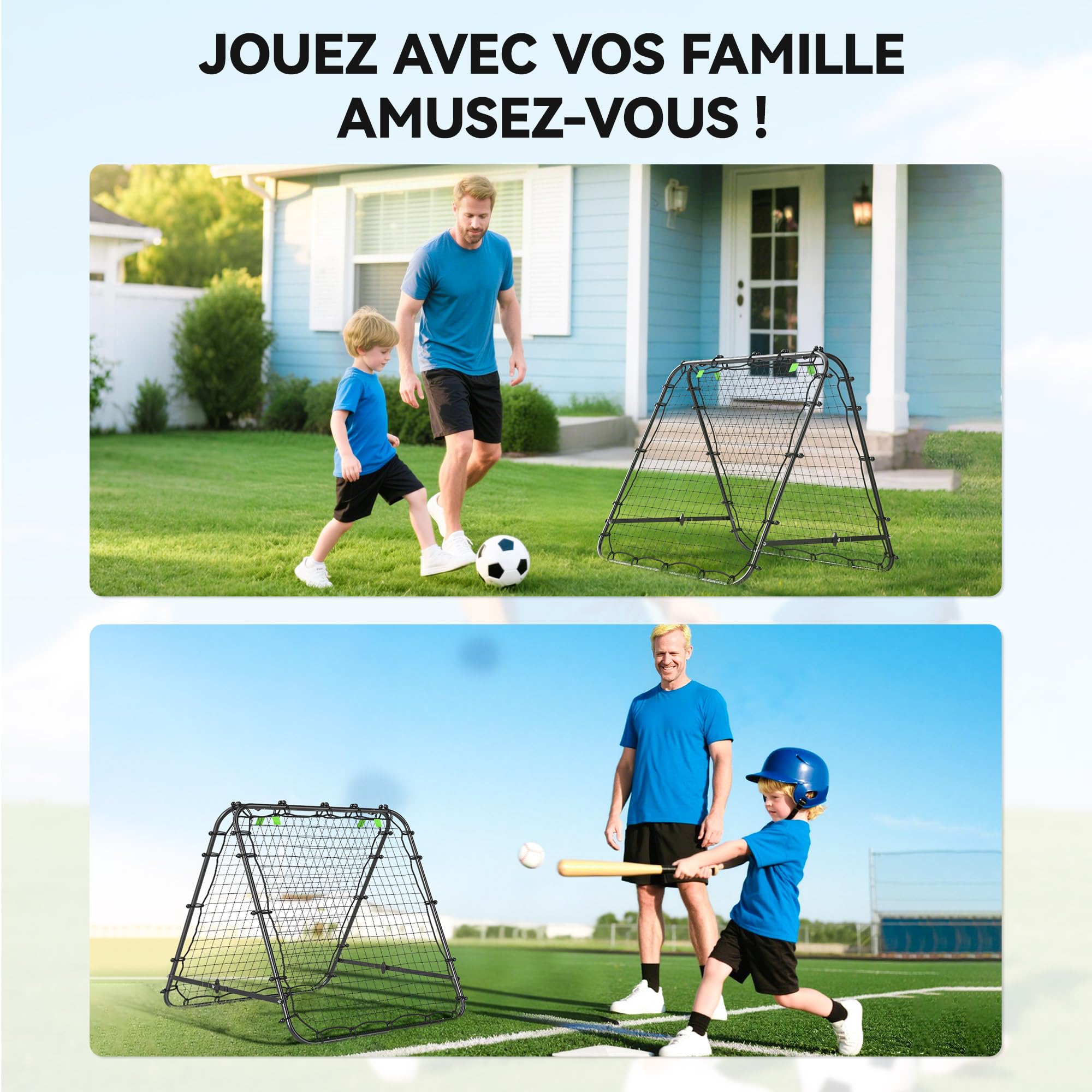 HOMCOM Filet de Rebond Double Face 91 x 91 cm, Filet de Rebond Football Pliable, rebondisseur pour entraînement Football, réglable dans 5 Angles, Structure en Acier